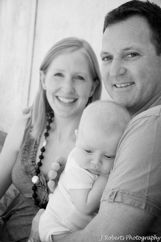 Family of 3 including baby B&W - family portrait photography